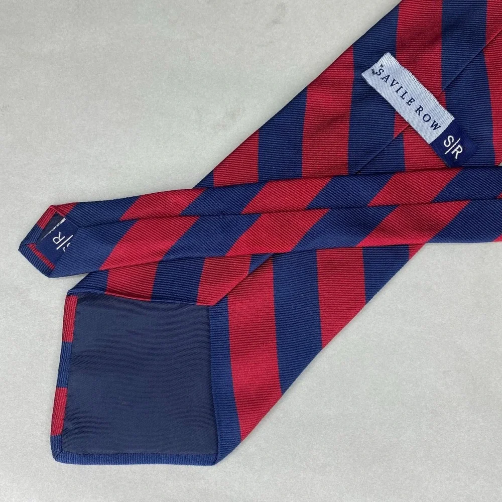 Savile Row Striped Repp Silk Necktie Mens Red Navy Blue Preppy Professional 57x4
